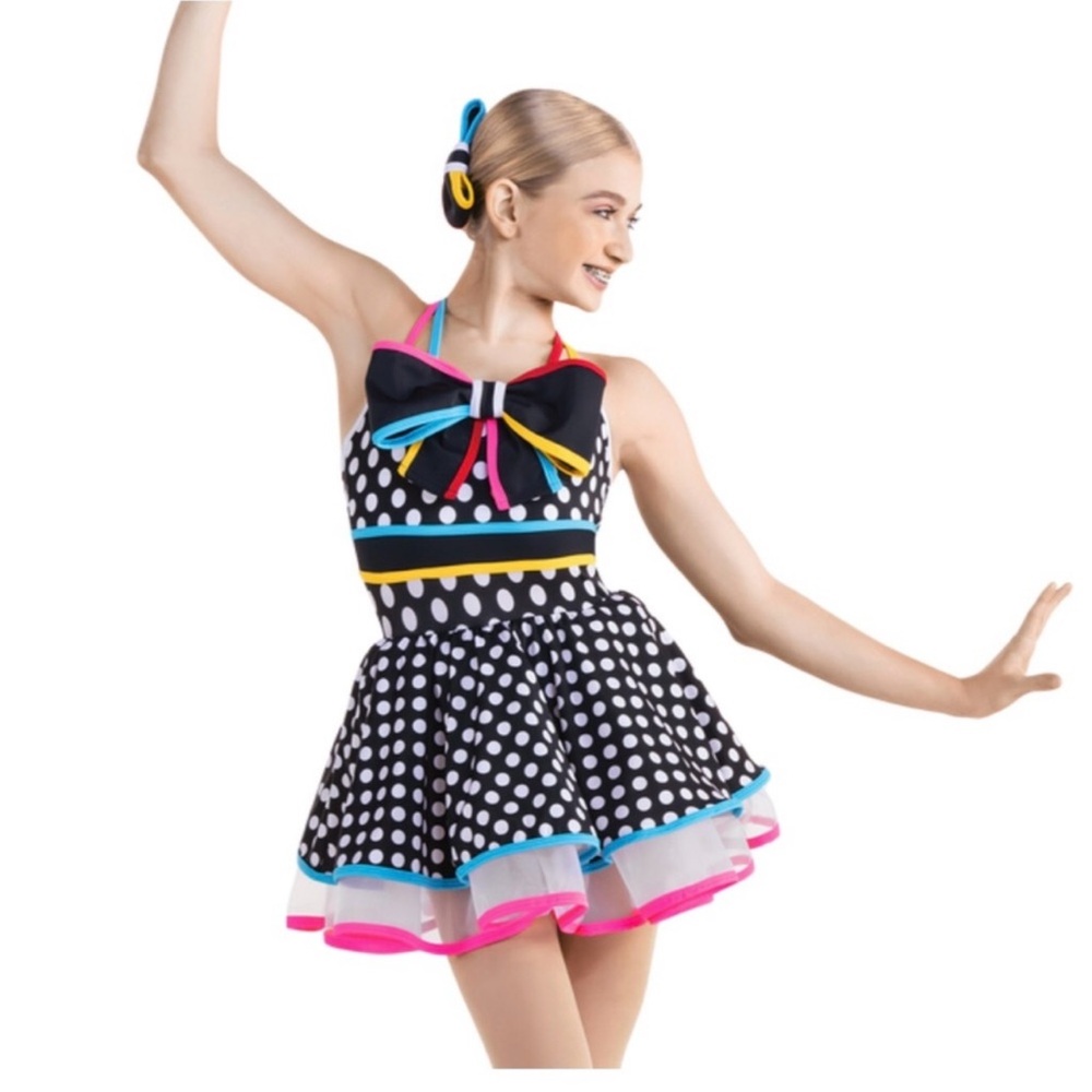 Weissman Swing With Me Black White Polka Dot 50s Dress Bow Jaz, Tap, Musical CM